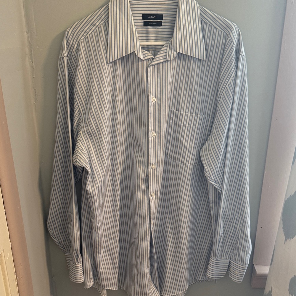 Alfani Men's Classic Blue and White Striped Dress Shirt